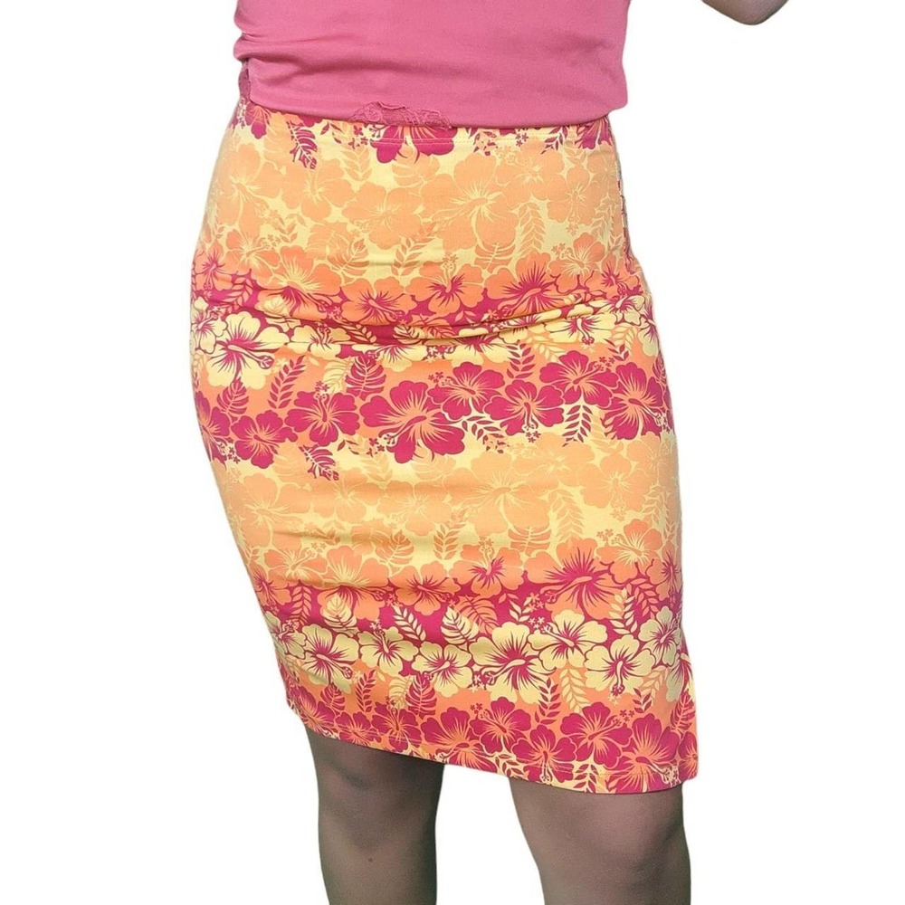 Yellow, Orange and Red Floral Striped Bodycon Skirt by Jump USA